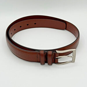 Perry Ellis Portfolio Mens‎ Leather Belt 32" Brown Chocolate NEW NWT Silver